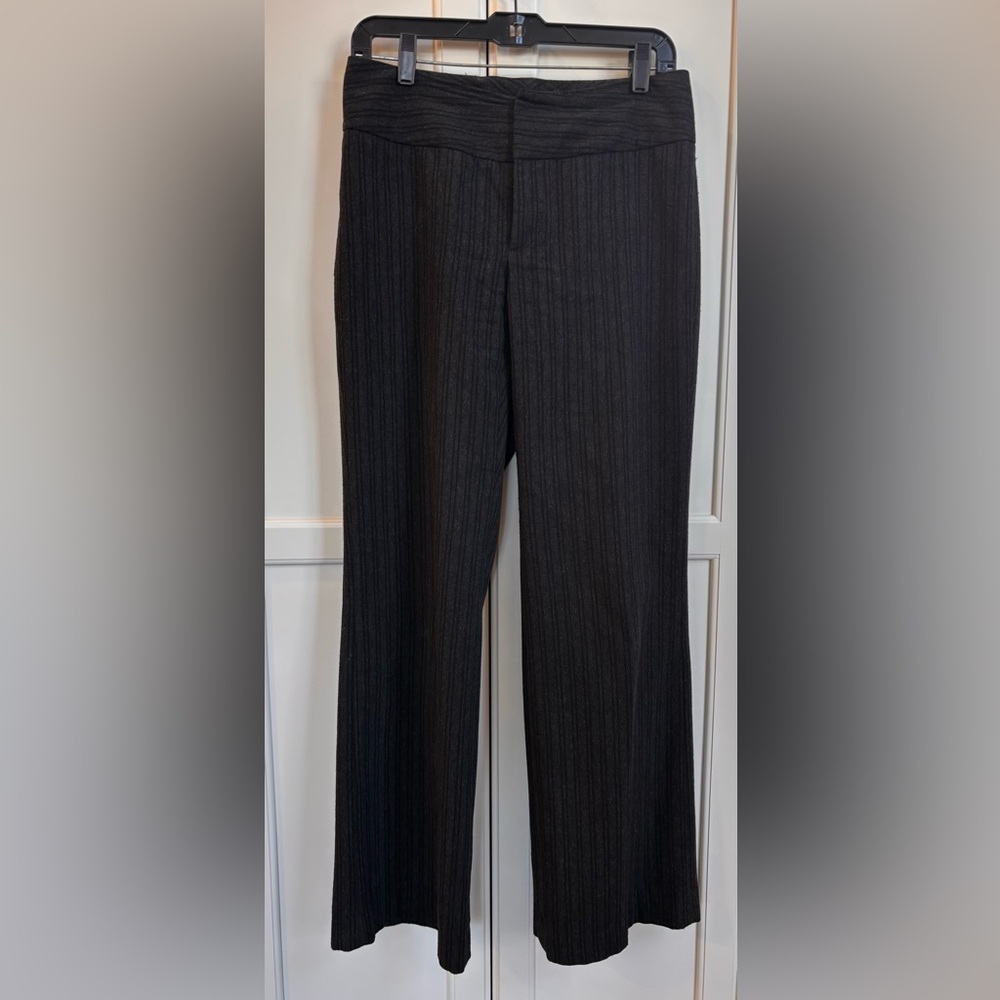 Banana Republic Wool Wide Leg Pants Size 4 Dark Grey Striped Straight Old Money